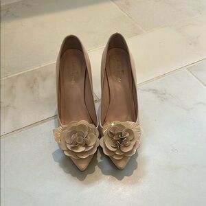 Kate Spade Nude/Pink Block Heels with Floral Embellishment Design